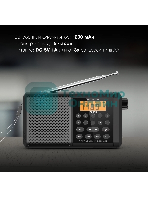 Радиоприемник портативный Hyundai H-PSR115, USB, microSD, черный