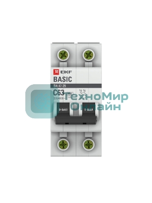 Выключатель автоматический EKF mcb4729-2-63C 2P 63А (C) 4,5кА ВА 47-29 Basic