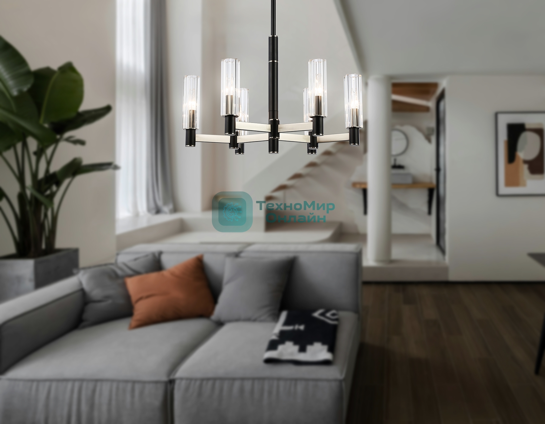 Люстра Ambrella light LH55501/6 SN/BK/CL сатин никель/черный/прозрачный E14*6 max 40W D570*760