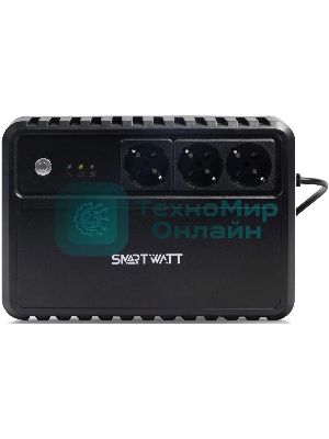 Источник бесперебойного питания SMARTWATT UPS SAFE 1000 черный, 1000/600 ВА/Вт, линейно-интерактивный, напольный, LED индикация, Shuko CEE7/4 - 3 шт.