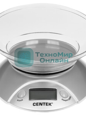 Весы кухонные Centek CT-2451 электронные, чаша, пластик, 5кг серебро/черный