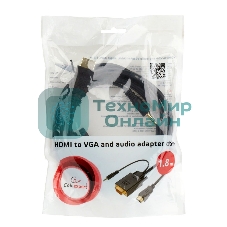 Кабель HDMI->VGA Cablexpert A-HDMI-VGA-03-10, 19M/15M + 3.5Jack, медь, позол.разъемы, 3м, черный, пакет