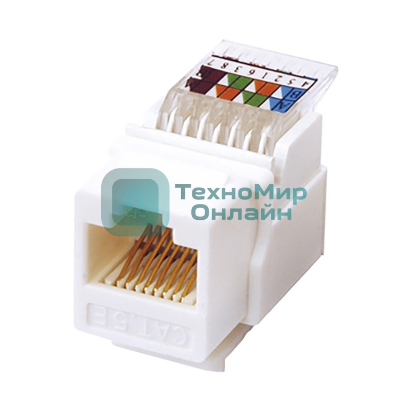 Модуль Rexant Keystone Jack RJ-45(8P8C), UTP неэкранированный, cat.5e, тип 180 градусов,самозажимной, белый