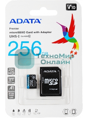 Флеш карта microSD 256Gb ADATA microSDHC Class 10 UHS-I A1 100/25 MB/s (SD адаптер)
