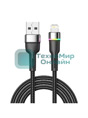 Кабель Rexant USB-A - Lightning для Apple, 2,4А, 1м, в черной нейлоновой оплетке, с LED подсветкой