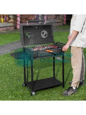 Мангал Palisad Camping на колесах с крышкой-барбекю, 662х390х920, сталь 2 мм, термометр, кочерга