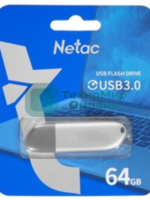Флешка USB Netac U352 (NT03U352N-064G-32PN), 64Gb, USB 3.0, R/W 110/50, серебристый