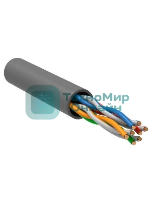 Кабель связи витая пара U/UTP, cat.5e, 4 пары 24AWG solid, 305м, ПВХ, серый