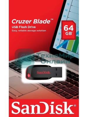 Флешка USB Sandisk CZ50 Cruzer Blade (SDCZ50-064G-B35), 64Gb, USB 2.0, R/W 15/4, черный/красный