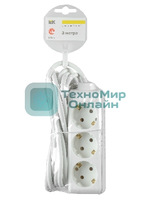 Удлинитель 3х3 м с заземл. 16А IP20 У03 2P+PE IEK WYP10-16-03-03-Z-N
