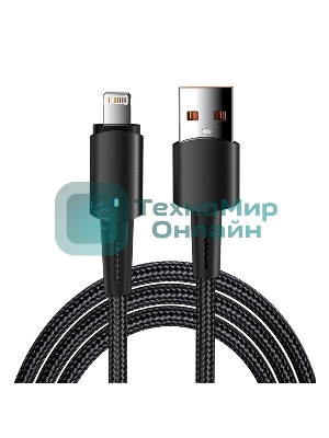 Кабель Rexant USB-A - Lightning для Apple, 2,4А, 1м, в черной нейлоновой оплетке, со световой индикацией