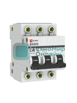 Выключатель автоматический EKF mcb4729-3-40C 3P 40А (C) 4,5кА ВА 47-29 Basic