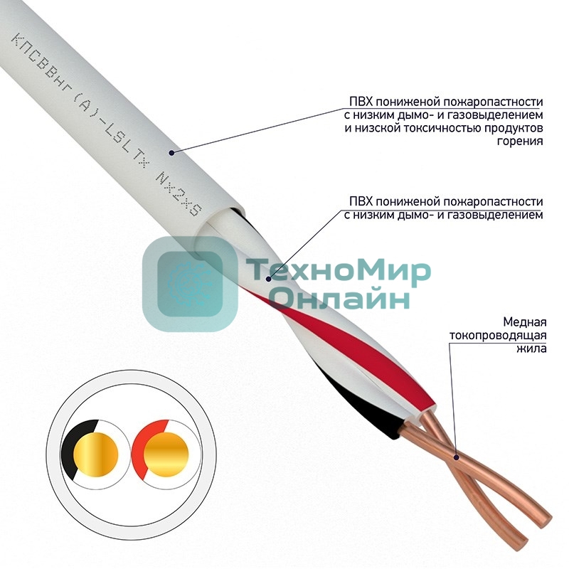 Кабель для пожарной сигнализации Rexant КПСВВнг(А)-LSLTx 1x2x1,00 мм², бухта 200 м, 01-4872