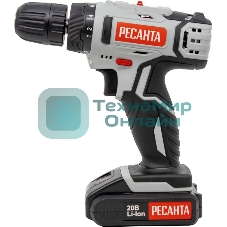 Дрель-шуруповерт Ресанта ДА-20-2ЛК, 20 В, 2 Ач, 55 Нм, щеточный