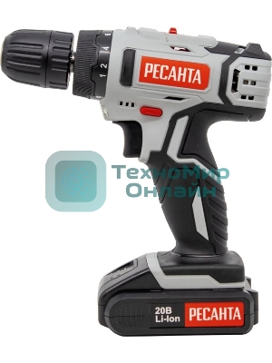 Дрель-шуруповерт Ресанта ДА-20-2ЛК, 20 В, 2 Ач, 55 Нм, щеточный