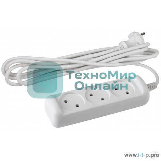 Удлинитель ЭРА 3 гнезда 1,5 м б/з 10А U-3-1,5m ПВС