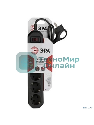 Сетевой фильтр ЭРА USF-5es-5m-B черный с заземл, 3x0,75 мм2, с выкл, 5 гн, 5 м (20/500)