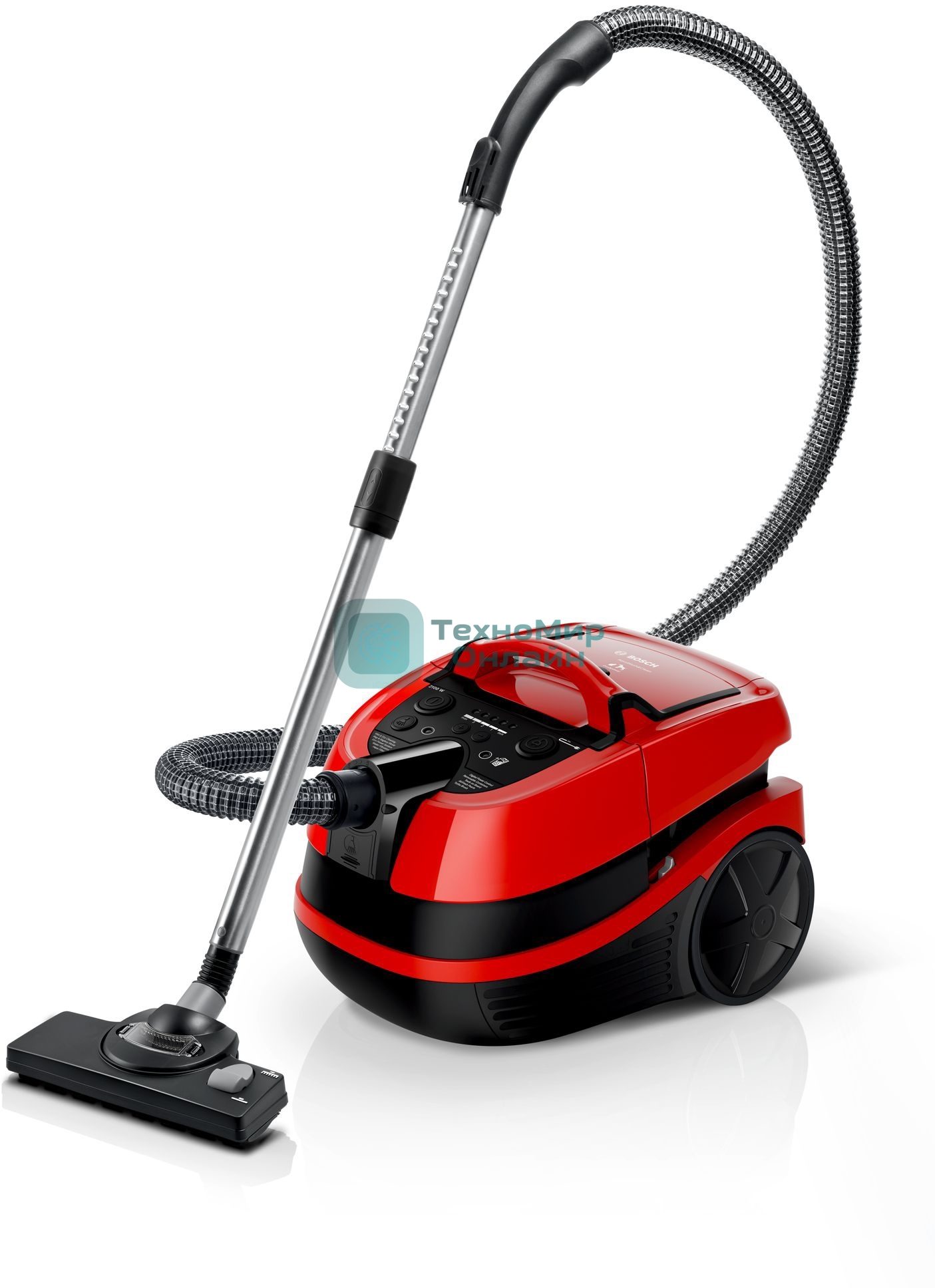 Пылесос Bosch BWD421PET красный, 2100 Вт, уборка влажная/сухая, пылесборник контейнер 5 л