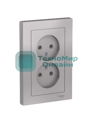 Розетка 2-м ATLAS DESIGN без заземл. 16А в сборе алюм. SchE ATN000320