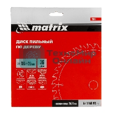 Пильный диск по дереву Matrix, ф185 х 20 мм, 36 зубьев + кольцо 20/16