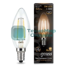 Лампа светодиодная Gauss 103801105LED Filament Candle Е14 5Вт 2700к 1/10/50