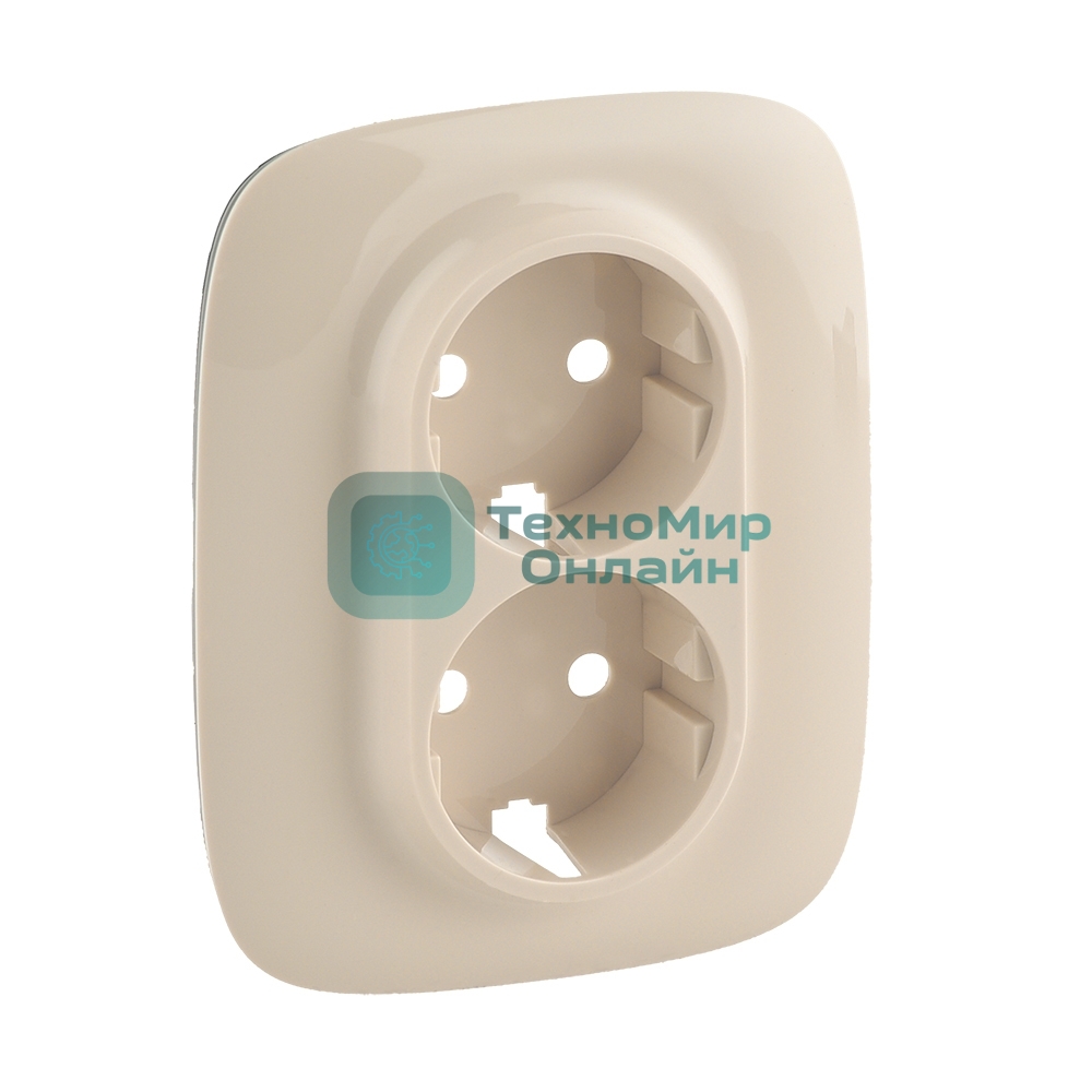 Лицевая панель для двойной силовой розетки 2х2К+З.Слоновая ко
