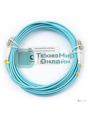 Коммутационный шнур оптический Cabeus Tight Buffer, Duplex LC/LC, OM3 50/125, LSZH, 5м, d= 3мм, серый хвостовик, аква