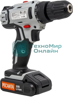 Дрель-шуруповерт Ресанта ДА-20-2ЛК, 20 В, 2 Ач, 55 Нм, щеточный
