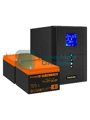 Комплект Источник бесперебойного питания EX295989RUS + батарея 26Aч EX285663RUS 2шт (инвертор, синус, для котла) ExeGate SineTower SZ-2000.LCD.AVR.3SH.1C13.USB 2000VA/1600W, чистый синусоида, LCD дисплей, AVR, 3хSchuko+1хC13, USB, линейно-интерактивный, черный + батарея ExeGate HRL 12-26 (12В, 26А·ч) 2шт