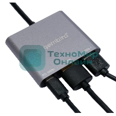 Концентратор USB Type-C Gembird UHB-D2, 3в1: USB3.1, Type-C PD100W, HDMI, кабель 15 см, алюминий