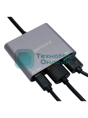 Концентратор USB Type-C Gembird UHB-D2, 3в1: USB3.1, Type-C PD100W, HDMI, кабель 15 см, алюминий