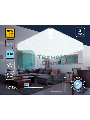 Потолочный светодиодный светильник Ambrella light FZ1156 WH белый 30W 6400K 370*370*85 (Без ПДУ)
