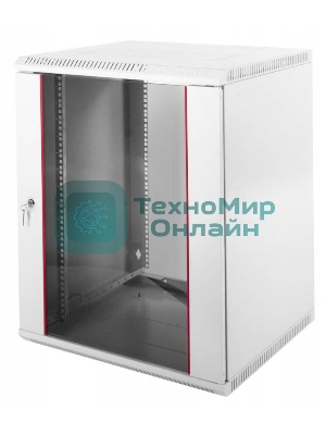 Шкаф телеком. настенный разборный 15U (600х650) дверь стекло, серый RAL 7035