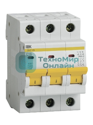 Выключатель автоматический модульный 3п C 16А 4.5кА ВА47-29 IEK MVA20-3-016-C