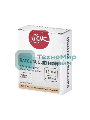 Кассета с лентой S'OK by Sakura Printing K5DBF для Epson, черный на флуоресцентном оранжевом, 18мм/5м