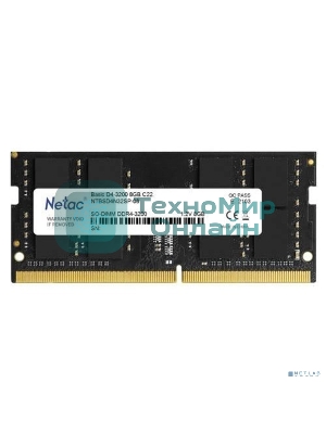 Оперативная память NETAC Basic, DDR4, 8GB (1x8GB), 3200MHz, CL22, SO-DIMM