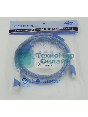 Кабель HDMI Ver.1.4 синий/белый jack HDMI19 (m)/HDMI19 (m) 1.8м феррит.кольца позолоченные контакты
