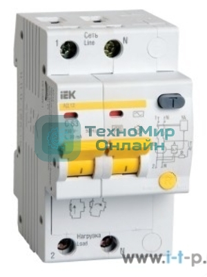 Выключатель автоматический дифференциального тока 2п C 20А 30мА тип AC 4.5кА АД-12 IEK MAD10-2-020-C-030