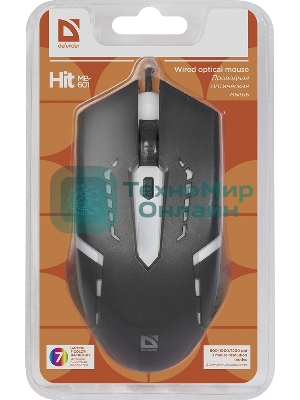 Мышь проводная Defender Hit MB-601 черный, 1200 dpi, USB, кнопки - 4