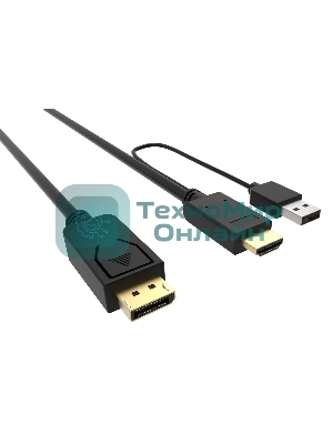 Кабель аудио-видео Buro HDMI (m)/DisplayPort (m) 2м. позолоченные контакты черный