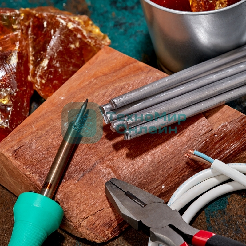 Припой пруток Rexant ПОС-61, Ø8мм, длина 400мм, ГОСТ 21931-76, олово 61%, свинец 39% (упак. 5 кг)