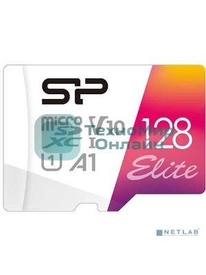 Флеш карта microSD 128Gb Silicon Power Elite A1 microSDXC Class 10 UHS-I U3 100 Mb/s (SD адаптер)