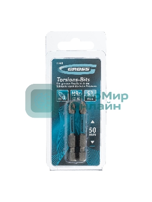 Набор бит торсионных Gross PZ2x50 мм, для ударных шуруповертов, 2 шт.