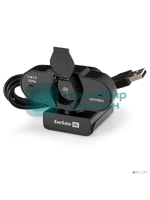 Веб-камера ExeGate BlackView C931 1920x1080, 30 кадр/с, USB Type-A, микрофон (шумоподавление), автоматическая фокусировка, шторка приватности, универсальное крепление, штатив в комплекте