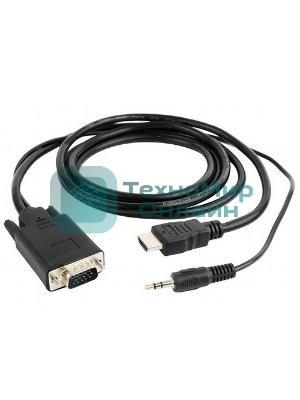 Кабель HDMI->VGA Cablexpert A-HDMI-VGA-03-5M, 19M/15M + 3.5Jack, медь, позол.разъемы, 5м, черный, пакет