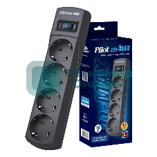 Сетевой фильтр Pilot m-MAX 10м, 4 розетки, серый, коробка