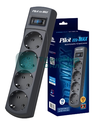 Сетевой фильтр Pilot m-MAX 10м, 4 розетки, серый, коробка