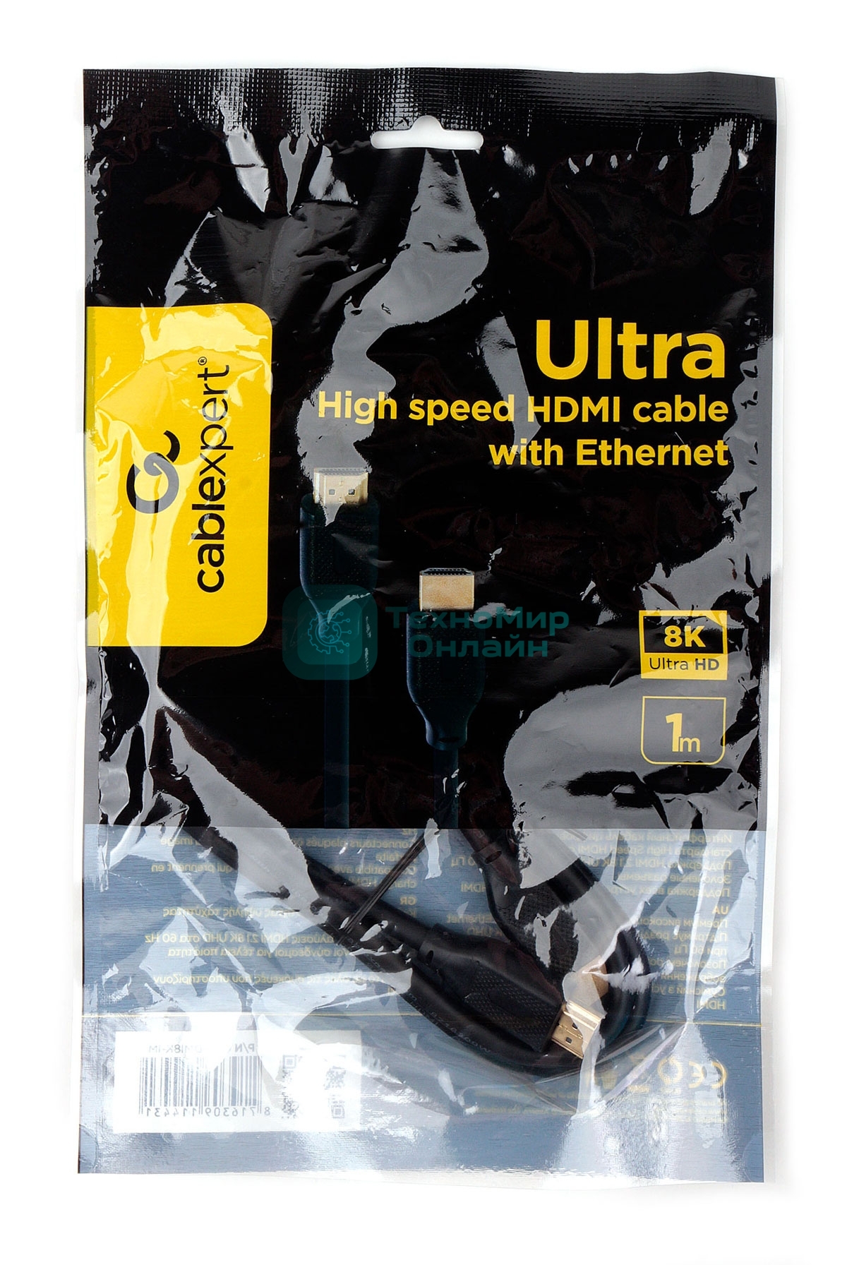 Кабель HDMI Cablexpert CC-HDMI8К-1M, 19M/19M, v2.1, 8К, медь, позол.разъемы, экран, 1м, черный, пакет