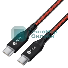 Кабель GCR 1.0m Type-C-C POWER DELIVERY 18 W, быстрая зарядка, текстиль красно-черный, AL case, GCR-56730