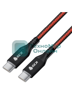 Кабель GCR 1.0m Type-C-C POWER DELIVERY 18 W, быстрая зарядка, текстиль красно-черный, AL case, GCR-56730